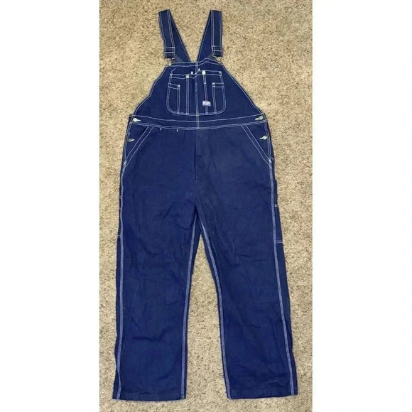 BIG SMITH Vintage Overalls Denim Bib Jeans Carpenter Relaxed Fit 40x30 Excellent - Picture 1 of 12